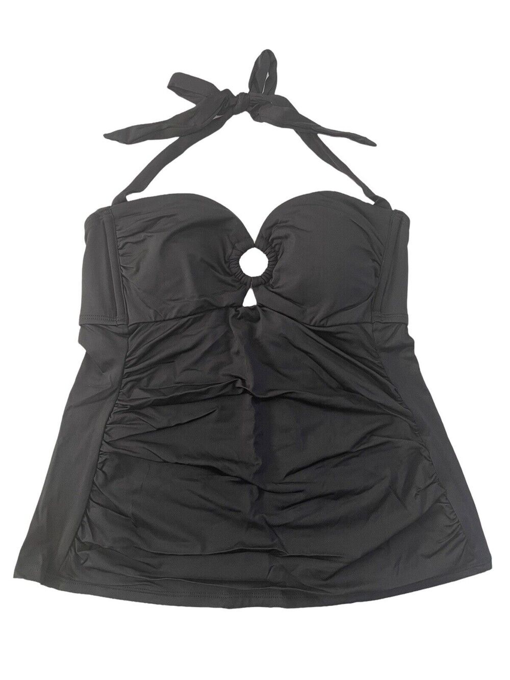 Kona Sol Womens XS Solid Black Ring swim top tankini Ruching Padding #SW